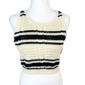 Womens Crochet Knit Cropped Halter Top Sz M Lined Preppy Academia 90s Retro Twee